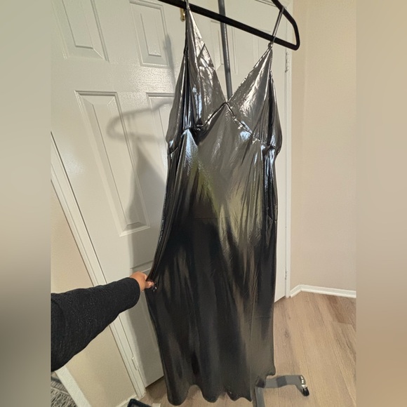 NWOT Anthropologie Metallic V-Neck Midi Slip Dress - Picture 7 of 10
